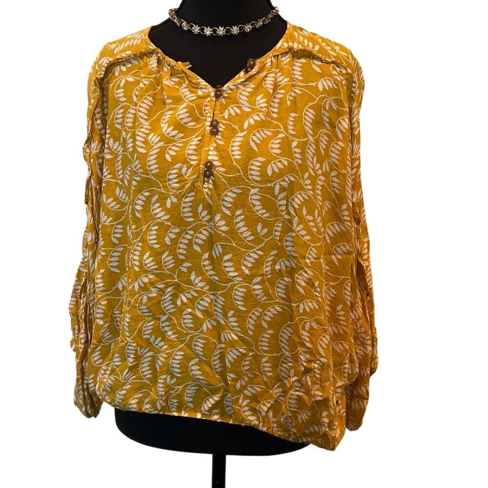 Maeve Anthropologie Letizia Ruffled Henley Yellow Blouse S